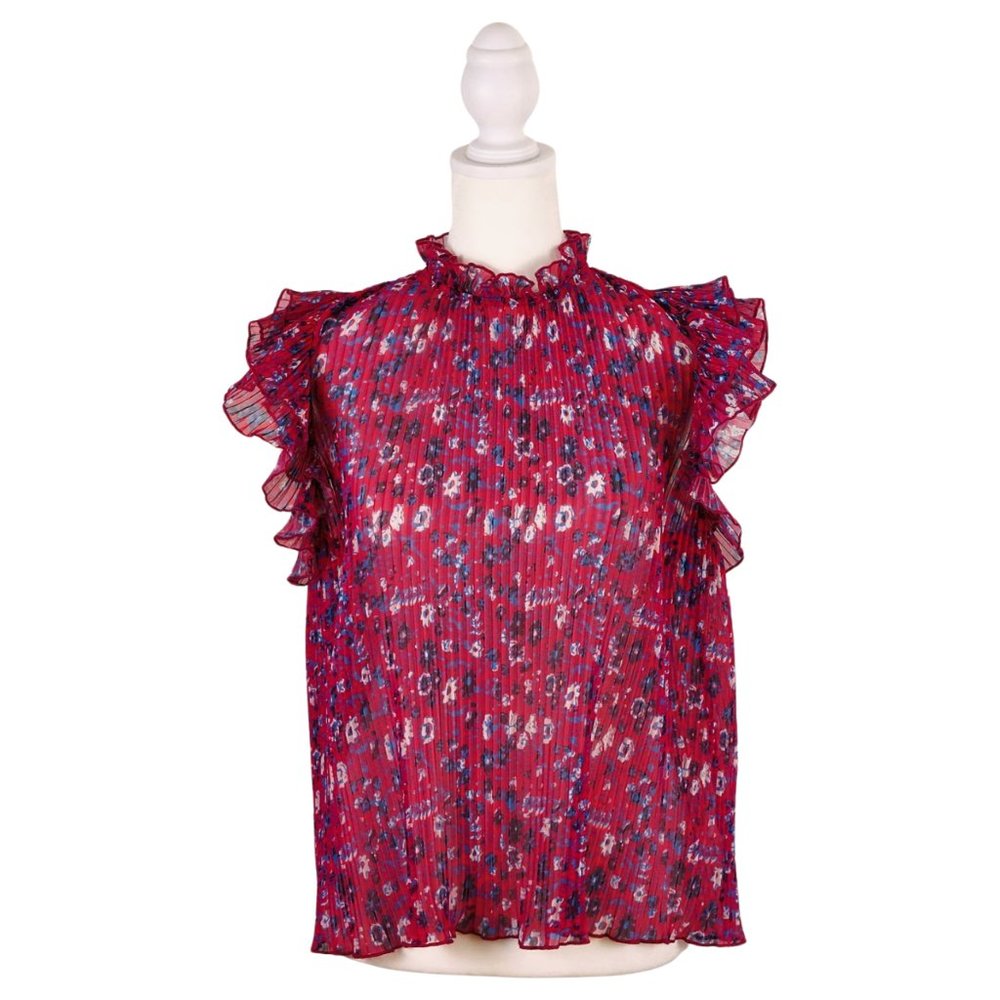 Anthropologie Frieda Blouse Pink Floral High Neck Blouse Size Medium